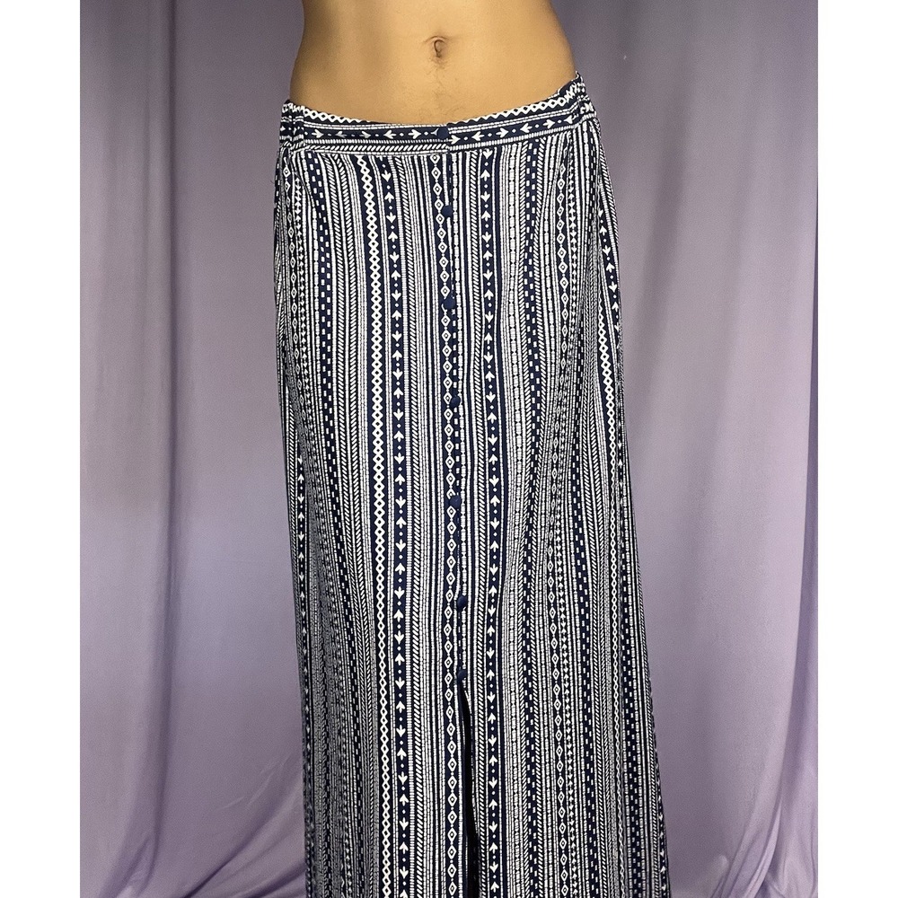 Robert Louis Blue White Tribal Maxi Skirt Womens Size M Boho Peasant Hippie Warm